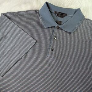 Tiger Woods Collection Golf Dri Fit Large Gray Striped Polo Shirt Short Sleeve